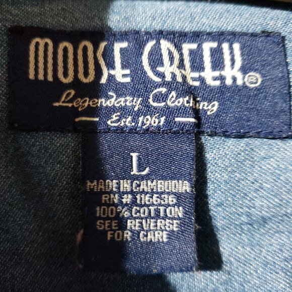 Vintage 90s Moose Creek Mens blue denim Button Down Shirt Cotton size L - Picture 4 of 10